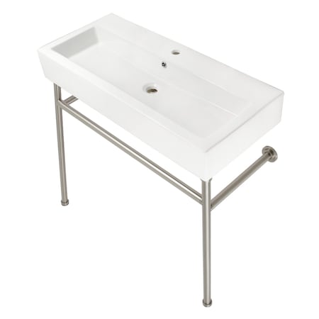 Fauceture 39" Porcelain Console Sink with Stainless Steel Legs (Single-Hole), White/Brushed Nickel VPB39178ST